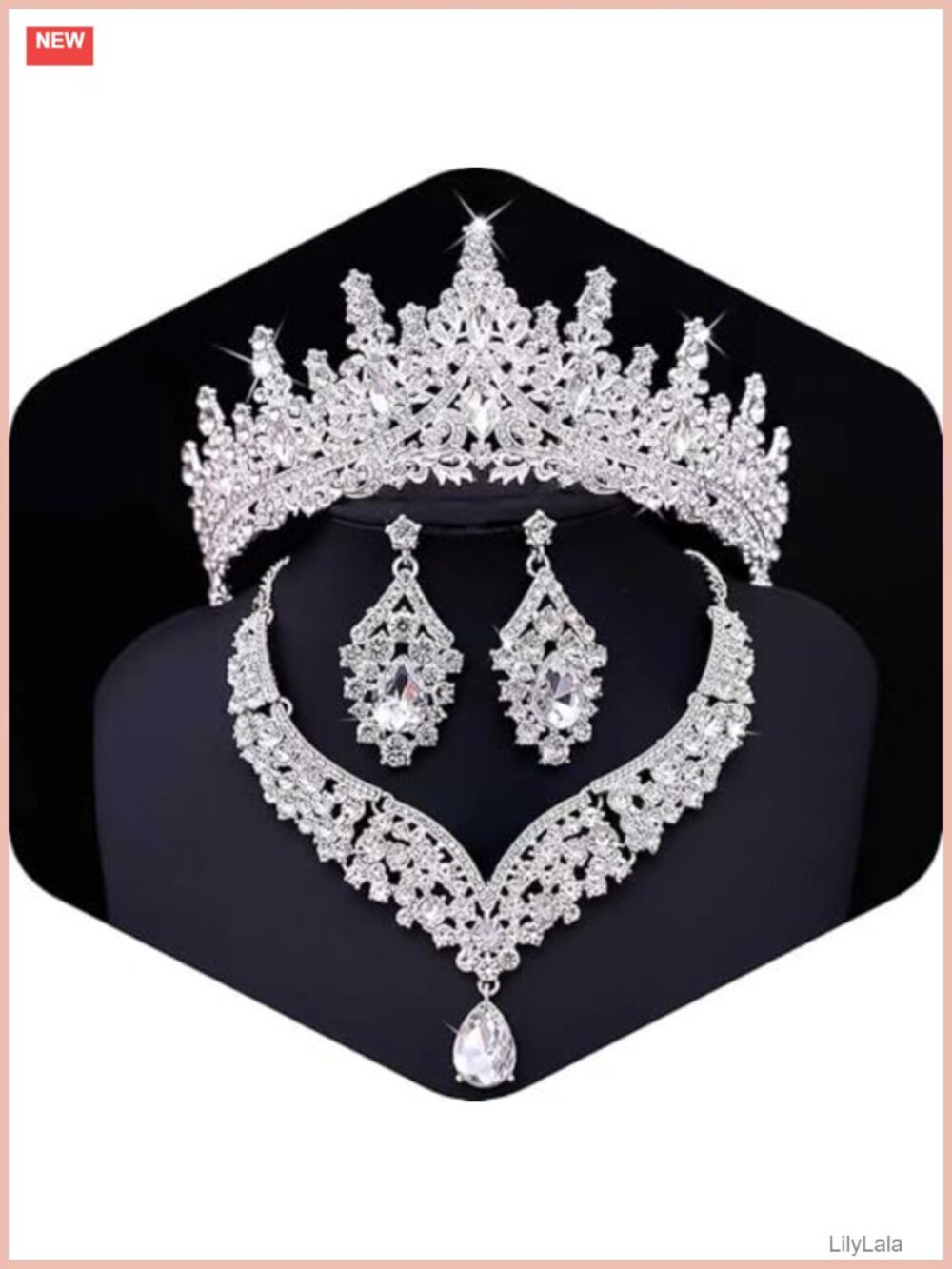Crystal Bridal Jewelry Set Tiara Earrings Necklace Wedding Prom